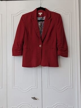 Jules & Leopold Deep Red Single-Button Blazer with Ruched Sleeves
